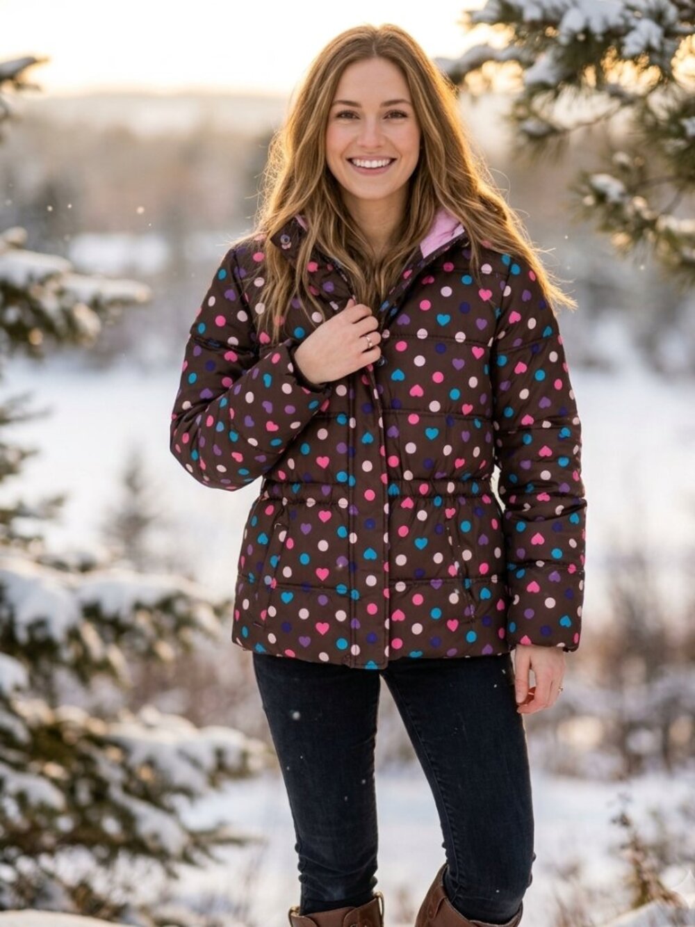 Puffer Jacket Heart Print